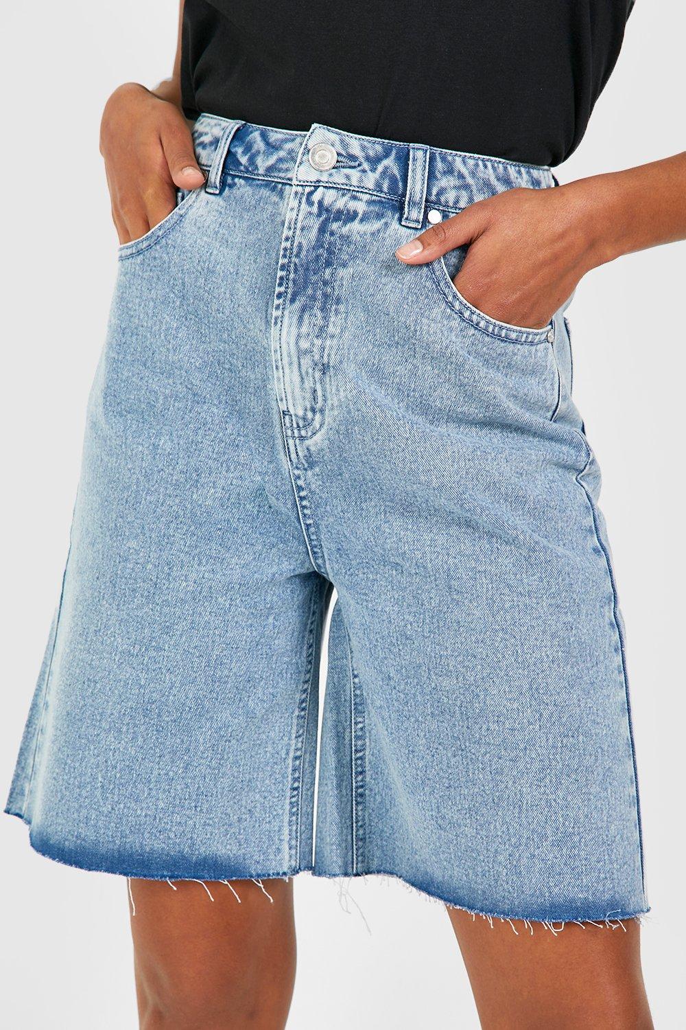 Tall High Rise Vintage Wash Longline Denim Shorts boohoo